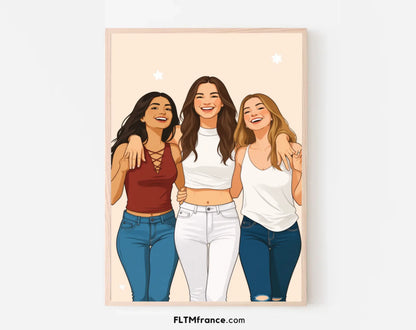 Affiche personnalisée dessin réaliste groupe d’amis – Portrait digital illustration FLTM