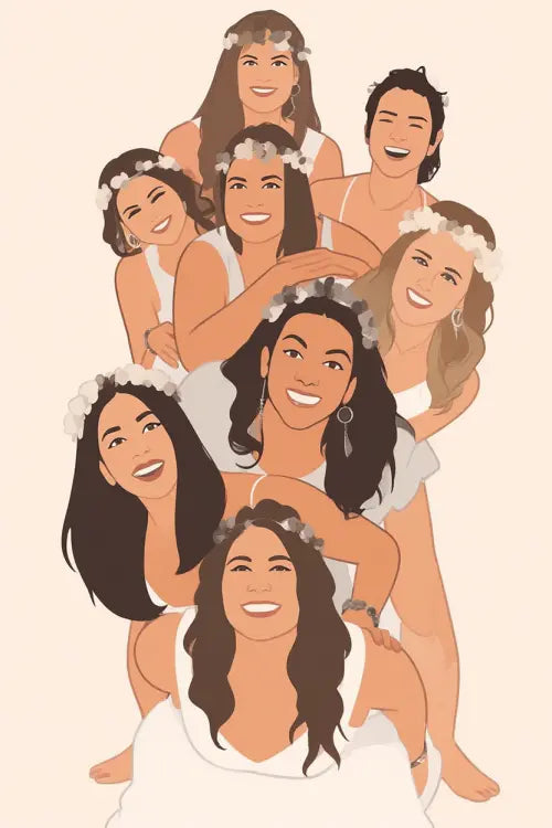 Affiche personnalisée dessin réaliste groupe d’amis – Portrait digital illustration FLTM