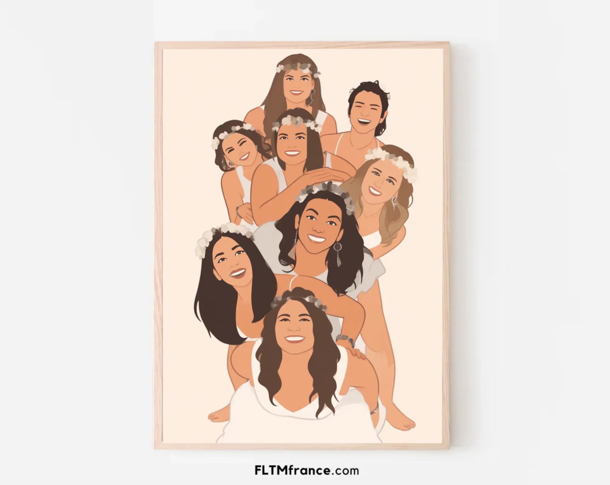 Affiche personnalisée dessin réaliste groupe d’amis – Portrait digital illustration FLTM