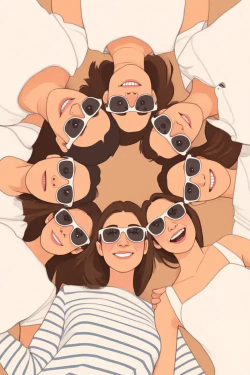 Affiche personnalisée dessin réaliste groupe d’amis – Portrait digital illustration FLTM