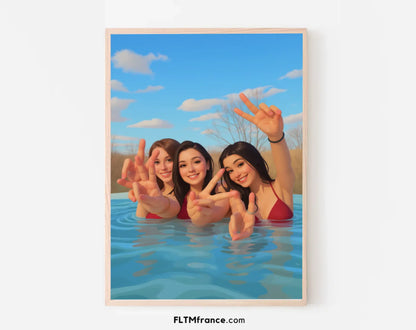 Affiche personnalisée dessin réaliste groupe d’amis – Portrait digital illustration FLTM