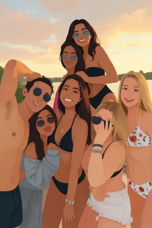 Affiche personnalisée dessin réaliste groupe d’amis – Portrait digital illustration FLTM