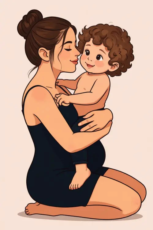 Affiche personnalisée dessin réaliste maman et enfant – Portrait digital illustration FLTM