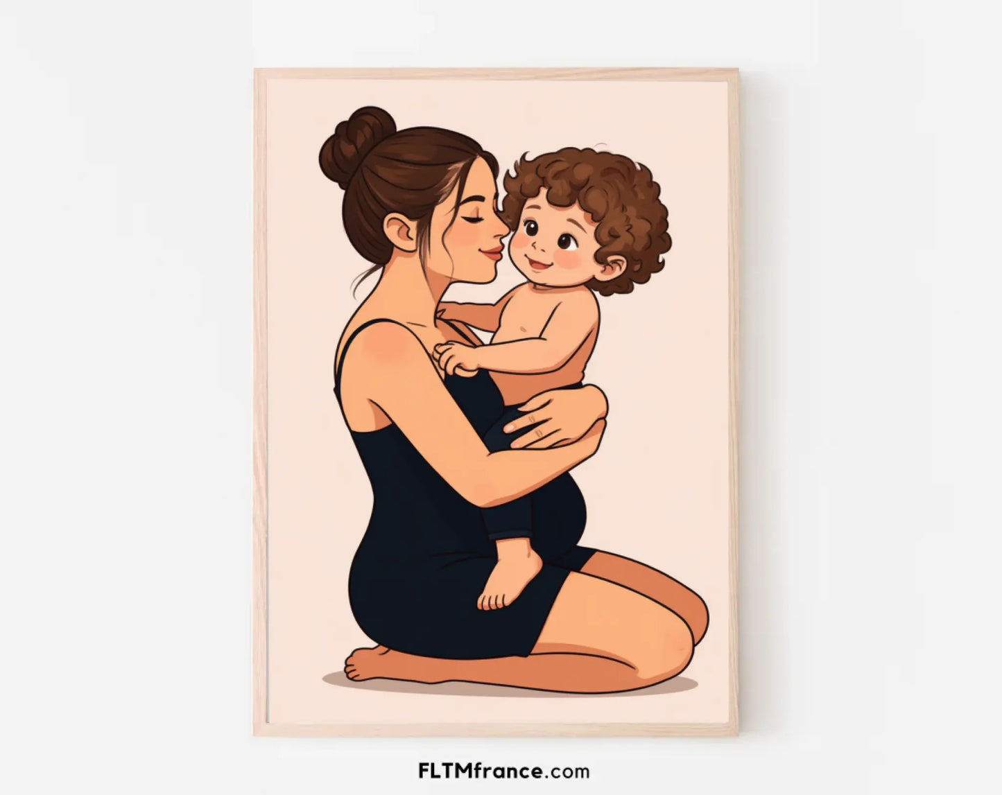 Affiche personnalisée dessin réaliste maman et enfant – Portrait digital illustration FLTM