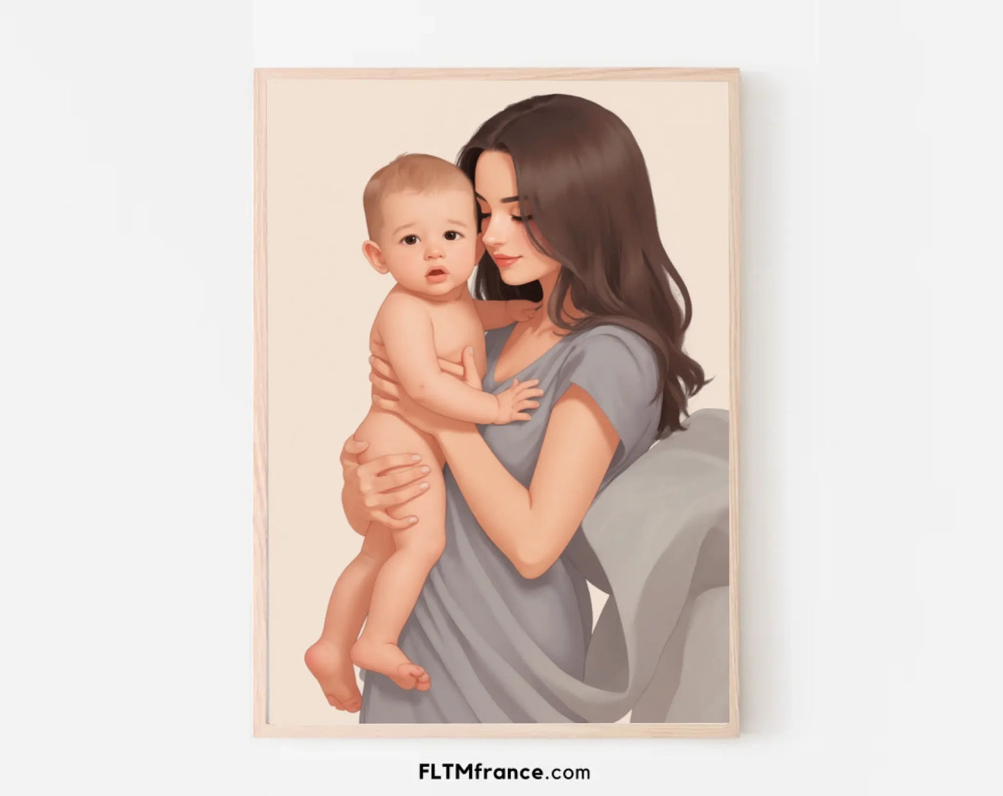 Affiche personnalisée dessin réaliste maman et enfant – Portrait digital illustration FLTM