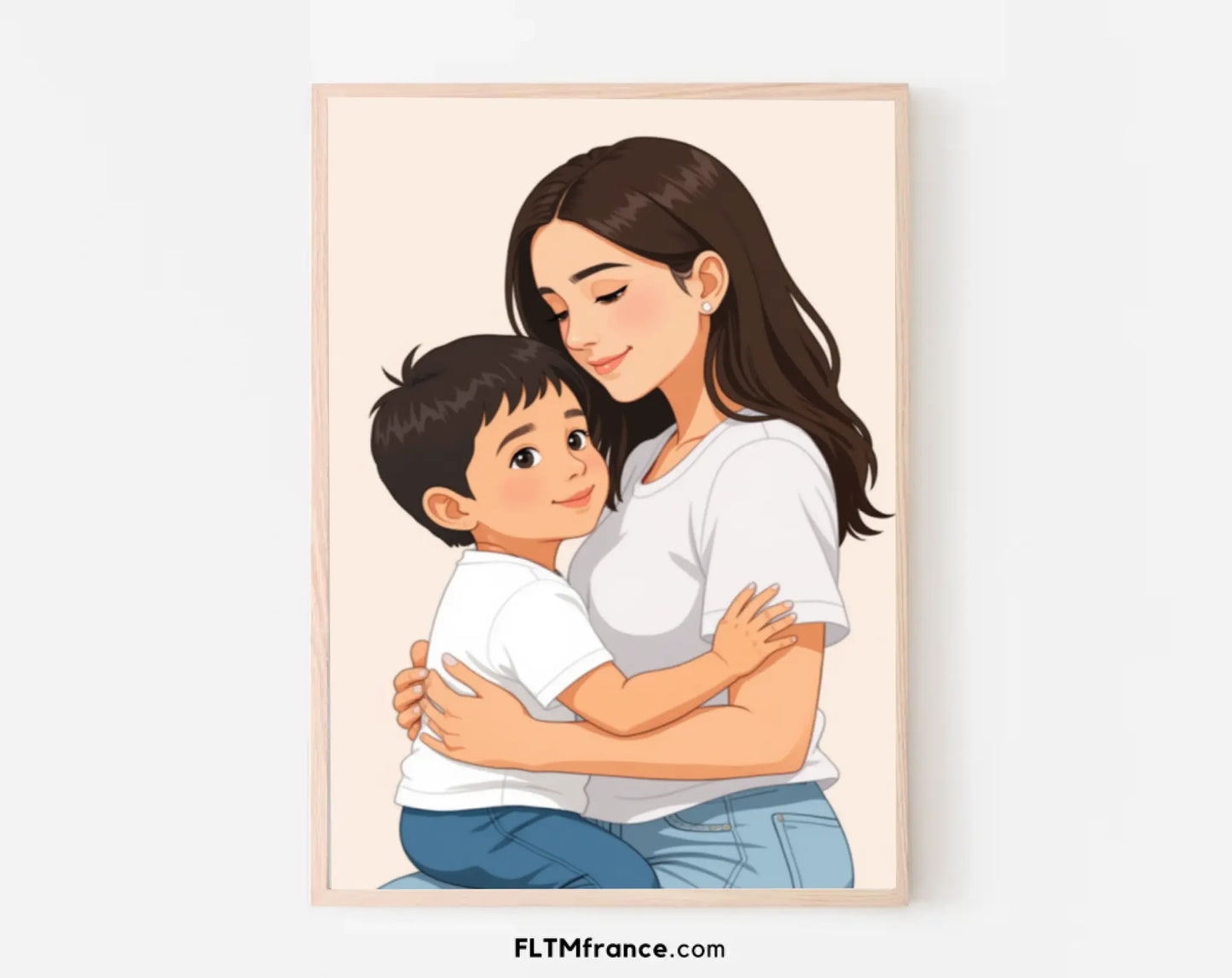 Affiche personnalisée dessin réaliste maman et enfant – Portrait digital illustration FLTM