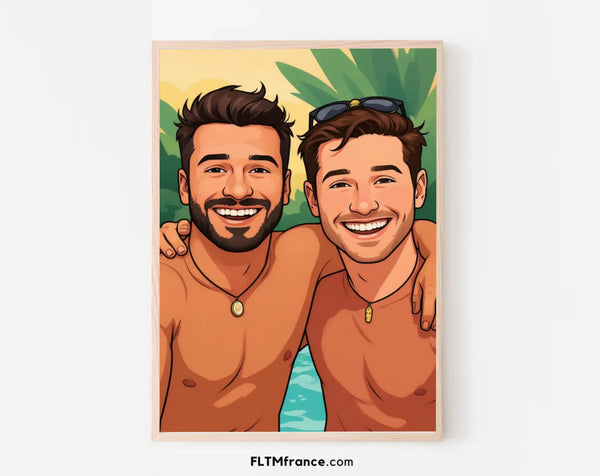 Affiche personnalisée dessin réaliste meilleur ami – Portrait digital illustration illustration