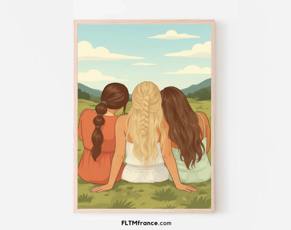 Affiche personnalisée dessin réaliste meilleure amie – Portrait digital illustration