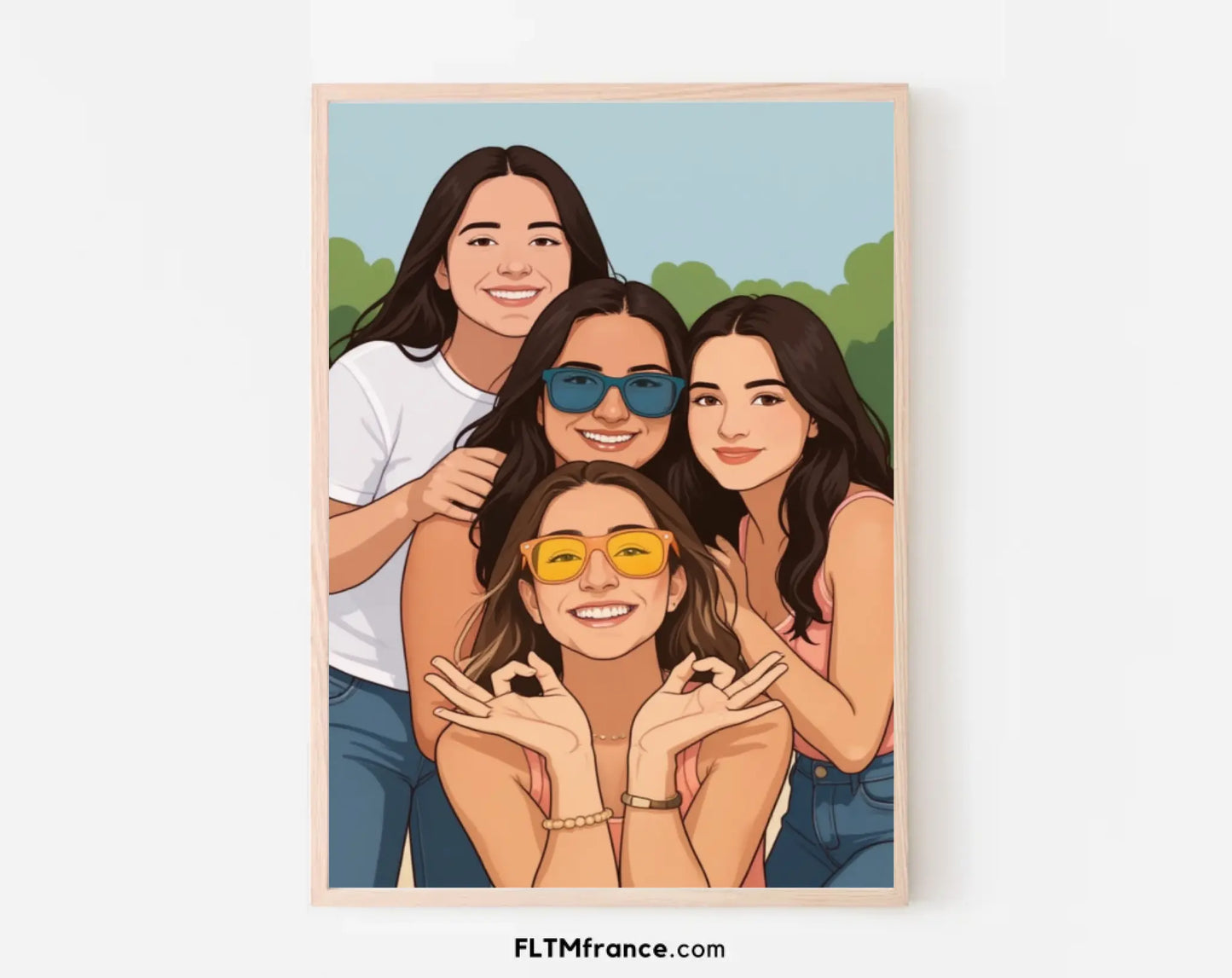 Affiche personnalisée dessin réaliste meilleure amie – Portrait digital illustration FLTM