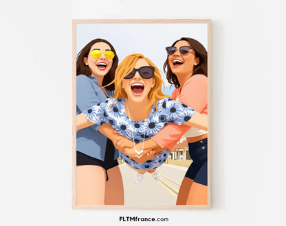 Affiche personnalisée dessin réaliste meilleure amie – Portrait digital illustration FLTM