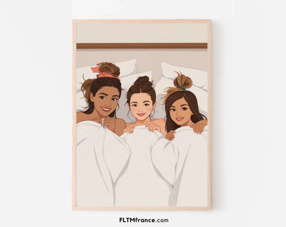 Affiche personnalisée dessin réaliste meilleure amie – Portrait digital illustration FLTM