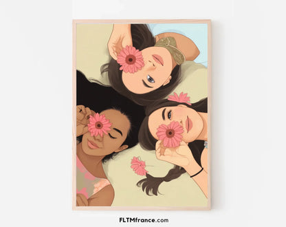 Affiche personnalisée dessin réaliste meilleure amie – Portrait digital illustration FLTM