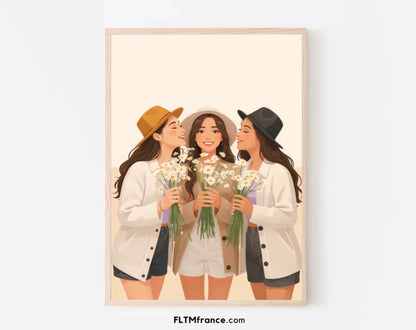 Affiche personnalisée dessin réaliste meilleure amie – Portrait digital illustration FLTM