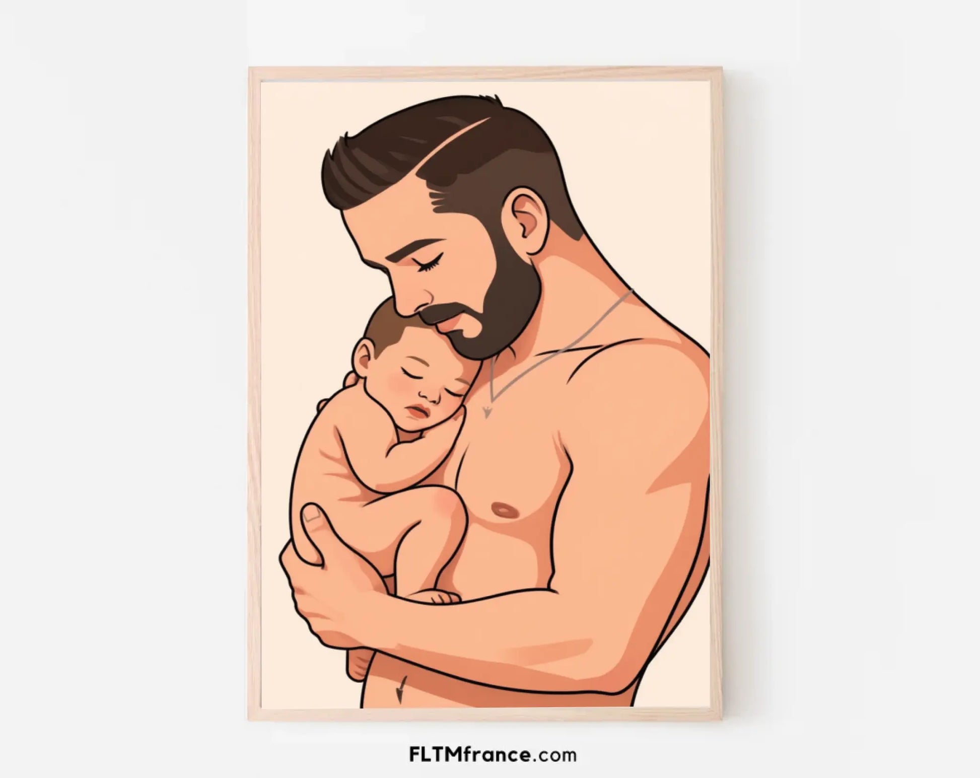 Affiche personnalisée dessin réaliste papa et enfant – Portrait digital illustration FLTM