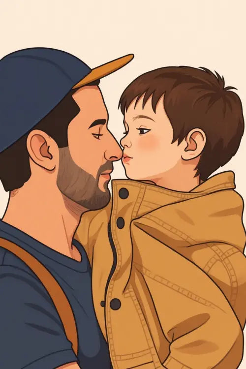 Affiche personnalisée dessin réaliste papa et enfant – Portrait digital illustration FLTM