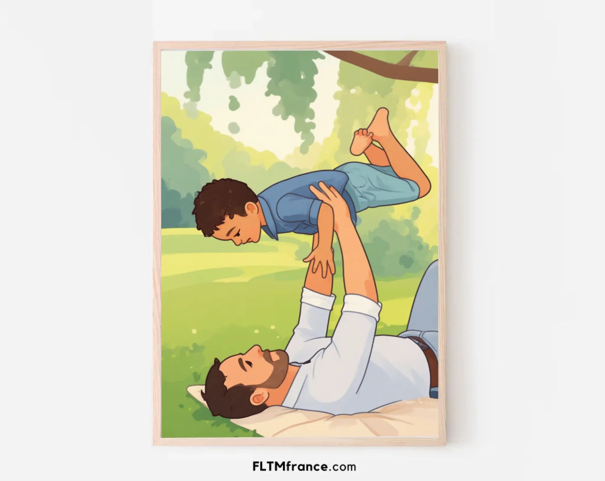 Affiche personnalisée dessin réaliste papa et enfant – Portrait digital illustration FLTM