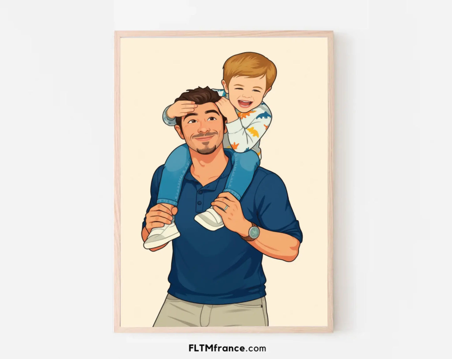 Affiche personnalisée dessin réaliste papa et enfant – Portrait digital illustration FLTM