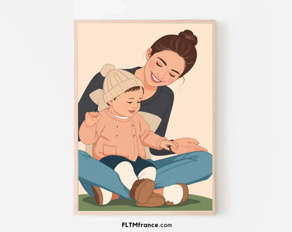 Affiche personnalisée dessin réaliste parrain et marraine – Portrait digital illustration FLTM