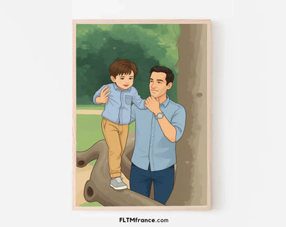 Affiche personnalisée dessin réaliste parrain et marraine – Portrait digital illustration FLTM