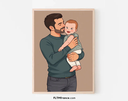 Affiche personnalisée dessin réaliste parrain et marraine – Portrait digital illustration FLTM