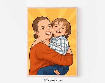 Affiche personnalisée dessin réaliste parrain et marraine – Portrait digital illustration FLTM