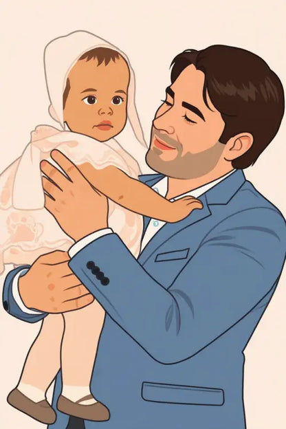 Affiche personnalisée dessin réaliste parrain et marraine – Portrait digital illustration FLTM