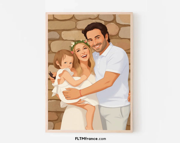 Affiche personnalisée dessin réaliste parrain et marraine – Portrait digital illustration