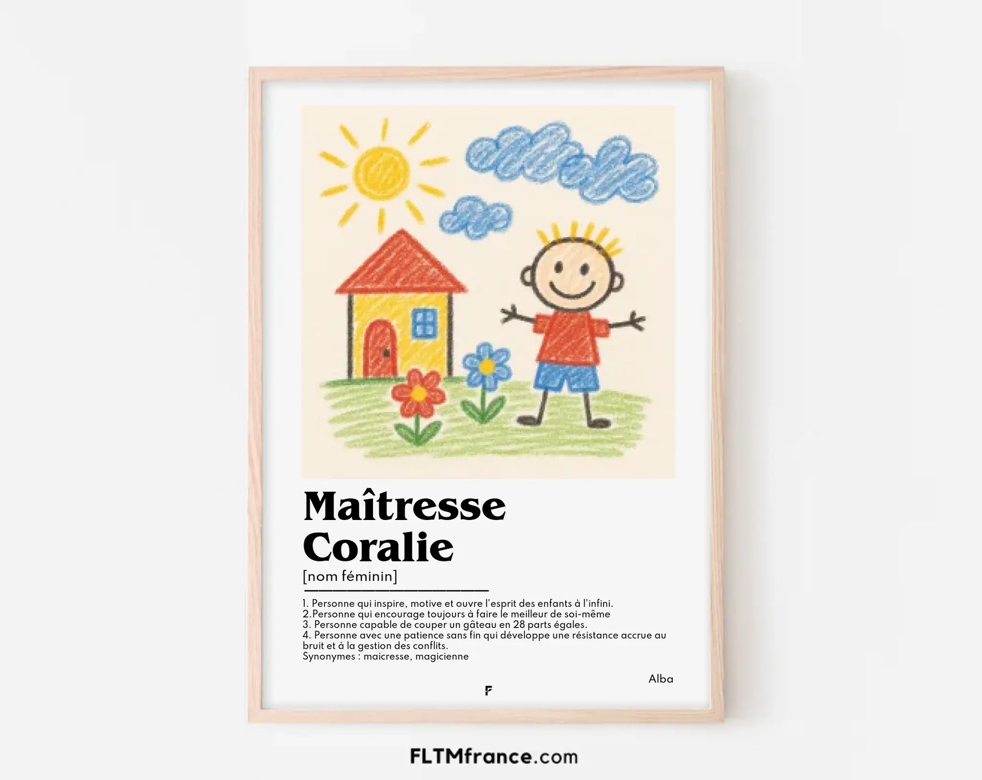 Affiche personnalisée maîtresse avec dessin enfant FLTM