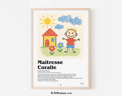 Affiche personnalisée maîtresse avec dessin enfant FLTM