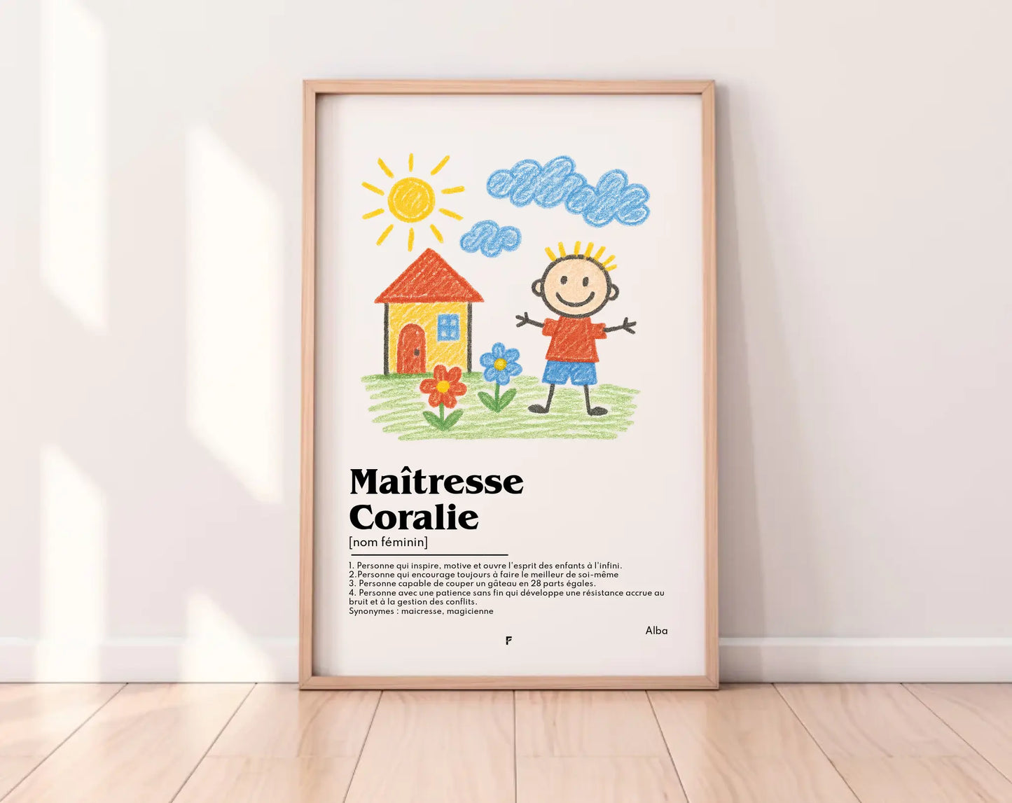 Affiche personnalisée maîtresse avec dessin enfant FLTM
