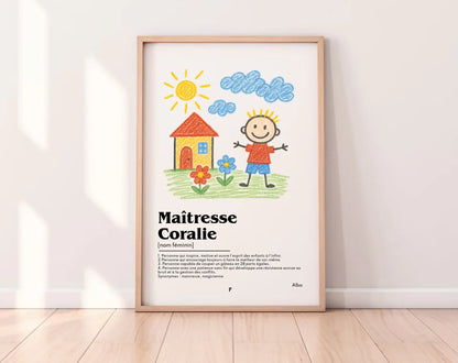 Affiche personnalisée maîtresse avec dessin enfant FLTM