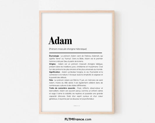 Affiche prénom Adam à imprimer FLTM