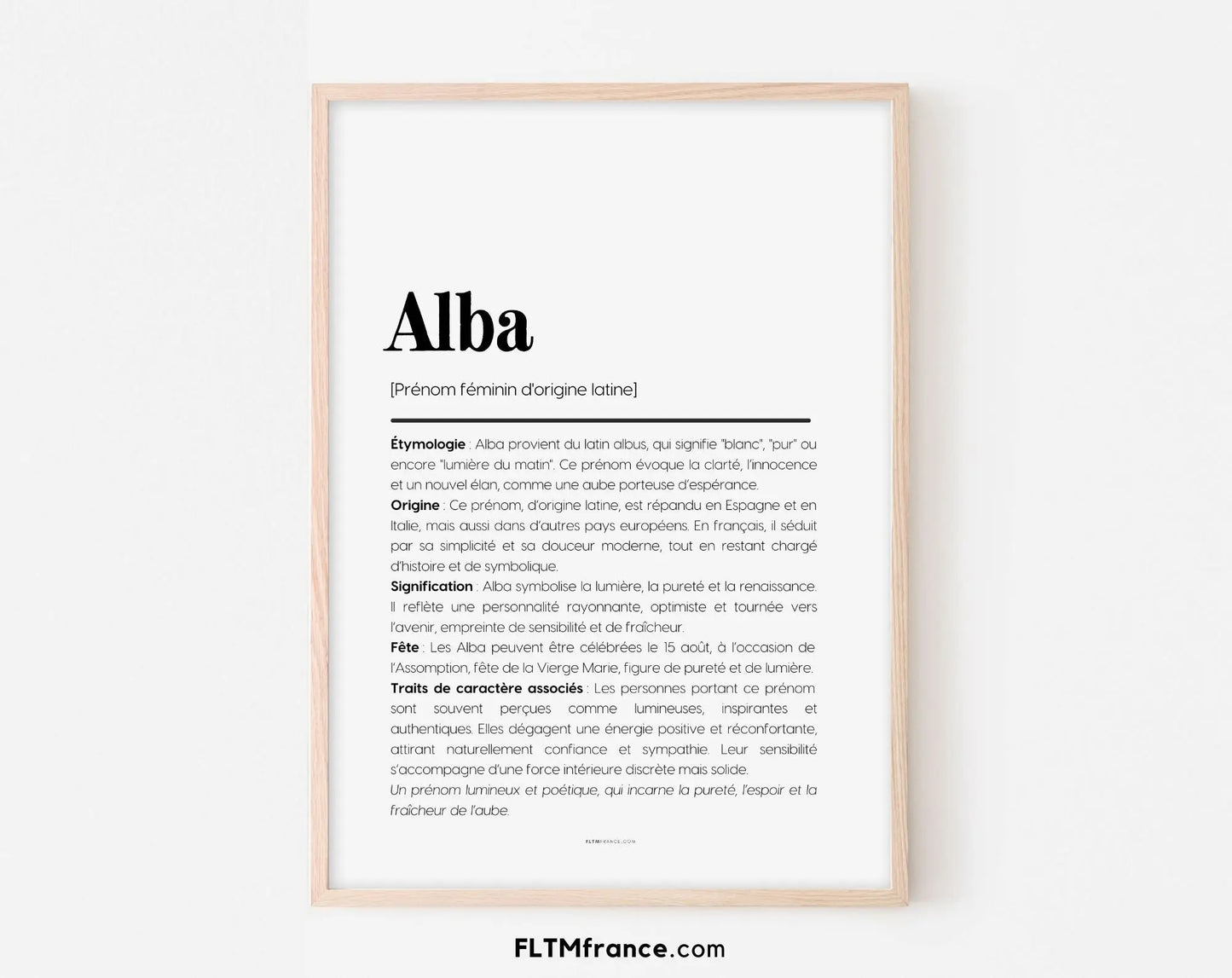 Affiche prénom Alba à imprimer FLTM