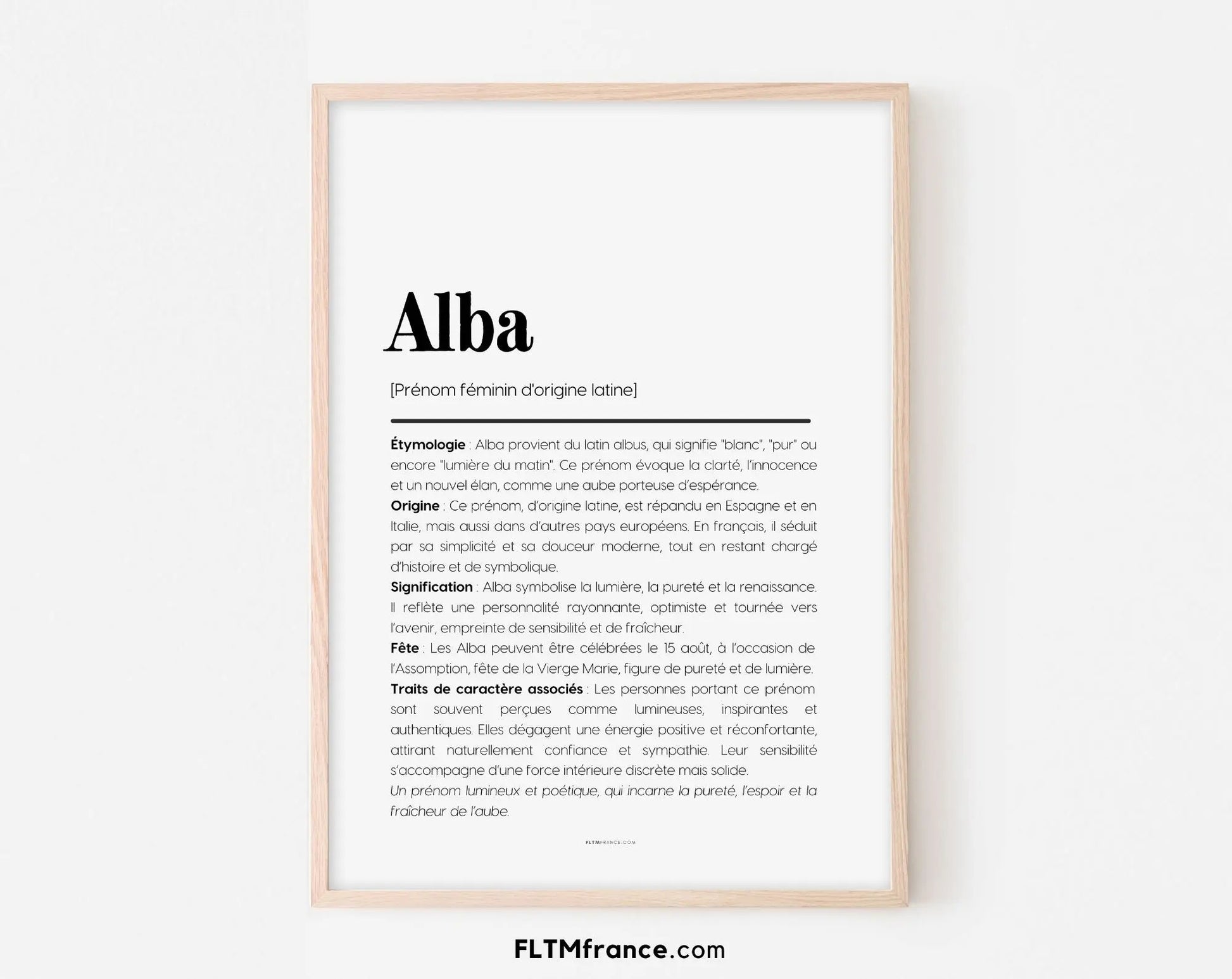 Affiche prénom Alba à imprimer FLTM