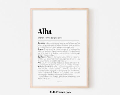 Affiche prénom Alba à imprimer FLTM