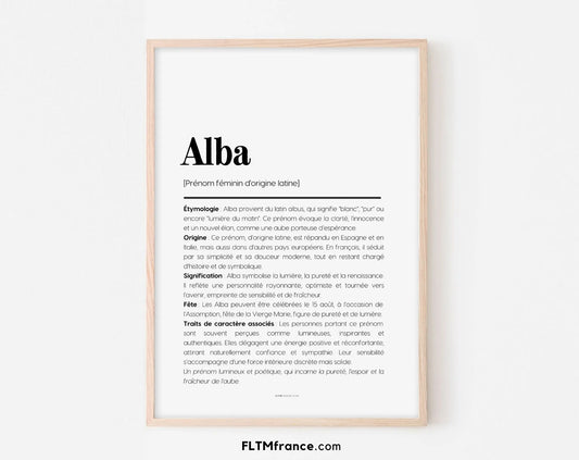 Affiche prénom Alba à imprimer FLTM