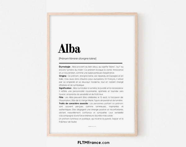 Affiche prénom Alba à imprimer