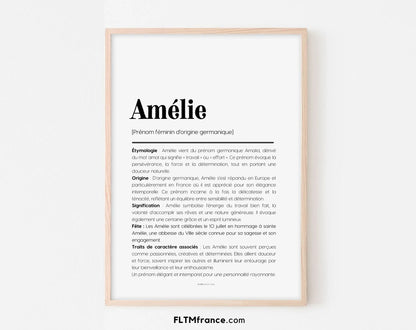 Affiche prénom Amélie à imprimer FLTM