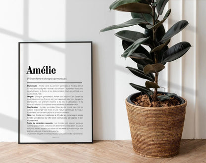 Affiche prénom Amélie à imprimer FLTM