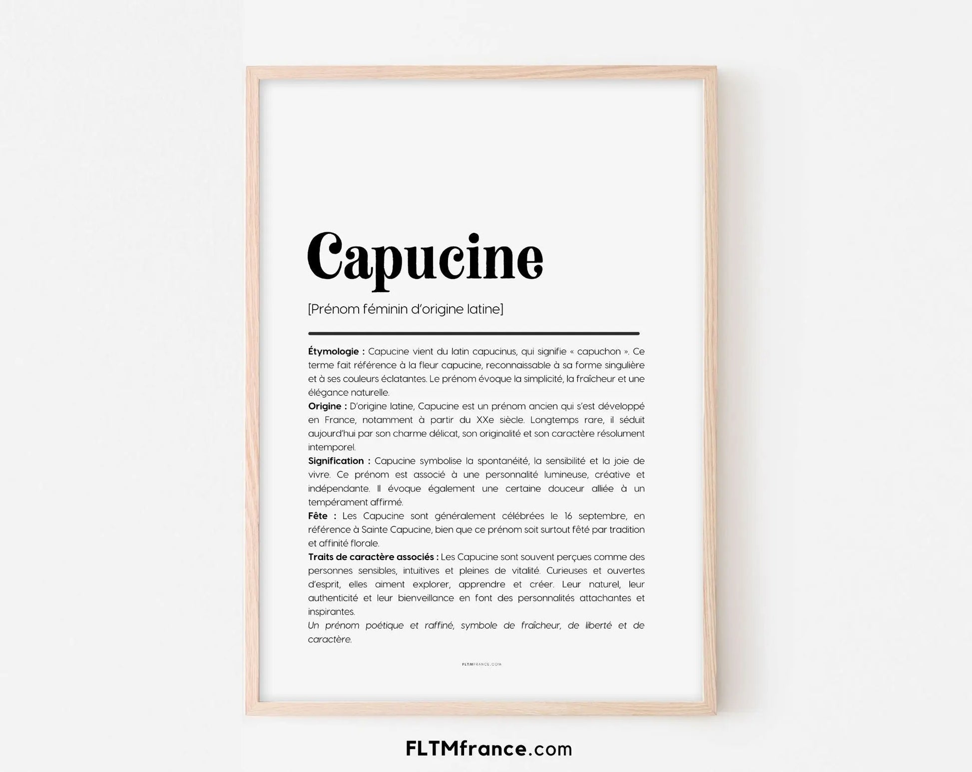 Affiche prénom Capucine à imprimer FLTM