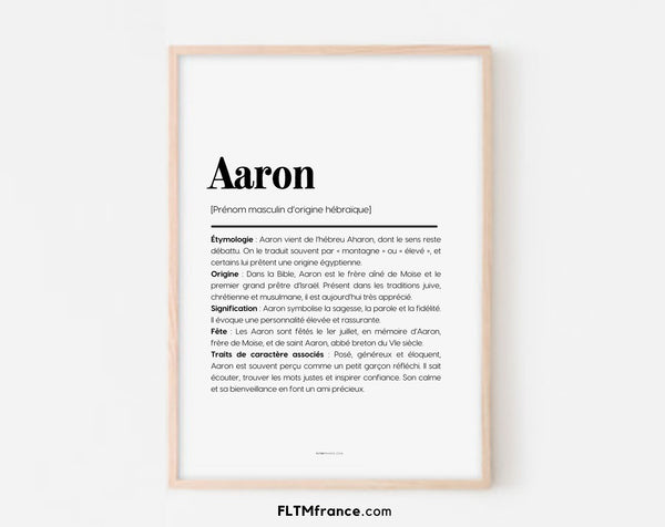 Affiche prénom Aaron à imprimer
