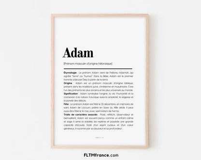 Affiche prénom Adam encadrée au mur : signification et origine du prénom Adam