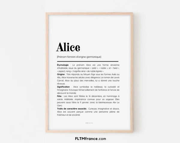 Affiche prénom Alice à imprimer