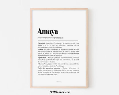 Affiche prénom Amaya à imprimer FLTM