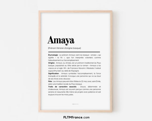 Affiche prénom Amaya à imprimer