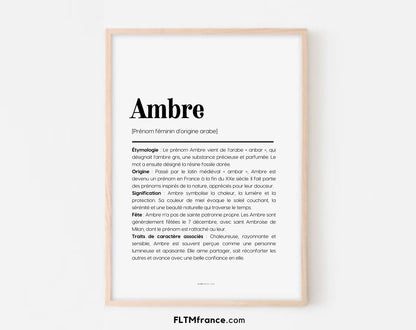Affiche prénom Ambre à imprimer FLTM