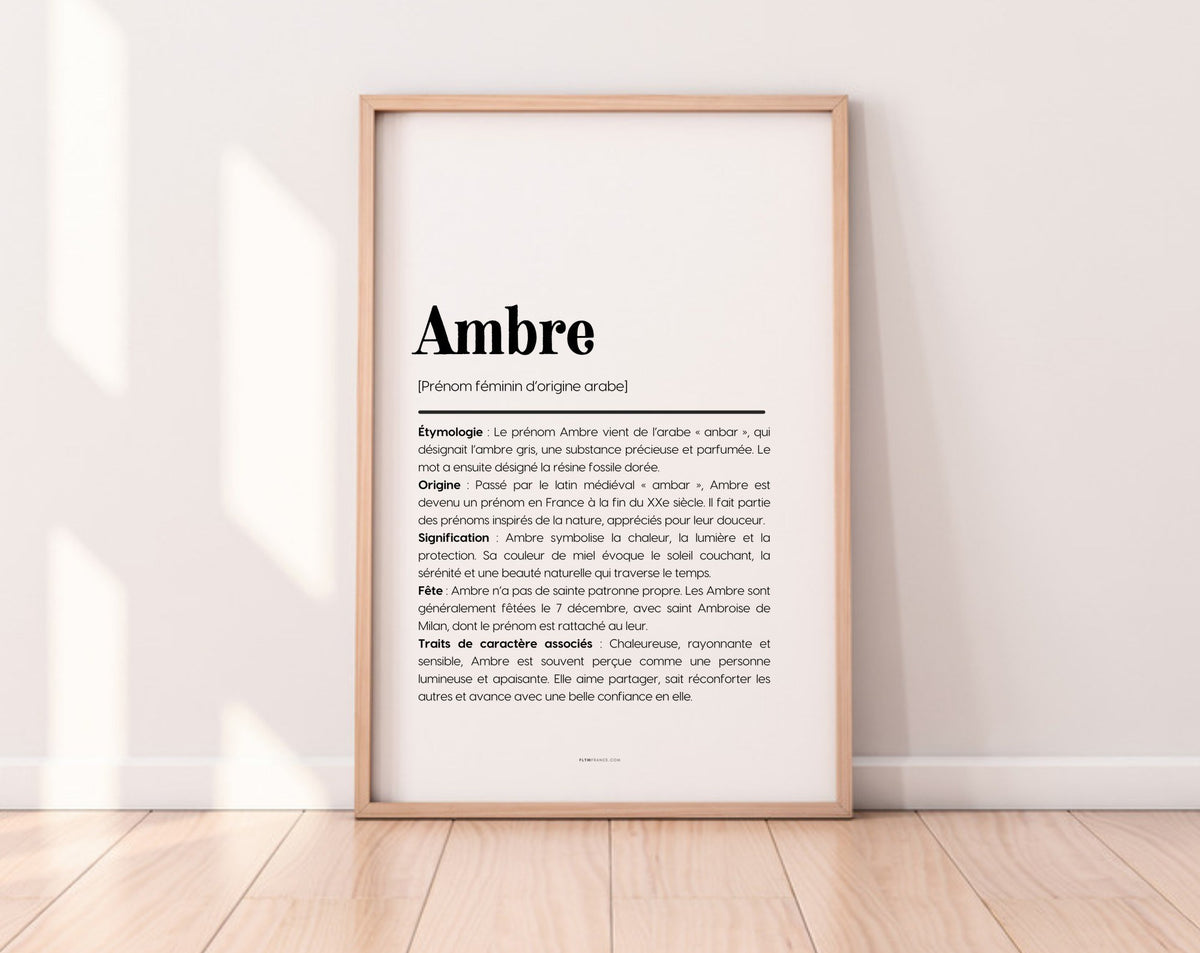 Affiche prénom Ambre à imprimer FLTM