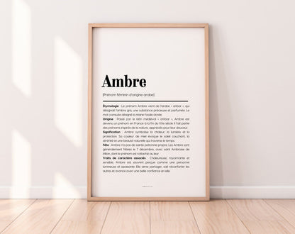 Affiche prénom Ambre à imprimer FLTM