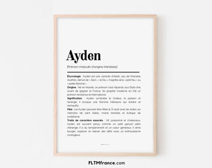 Affiche prénom Ayden à imprimer FLTM