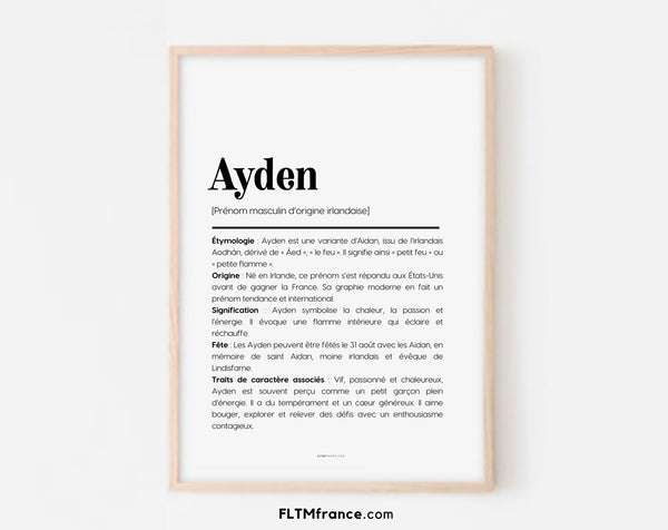 Affiche prénom Ayden à imprimer